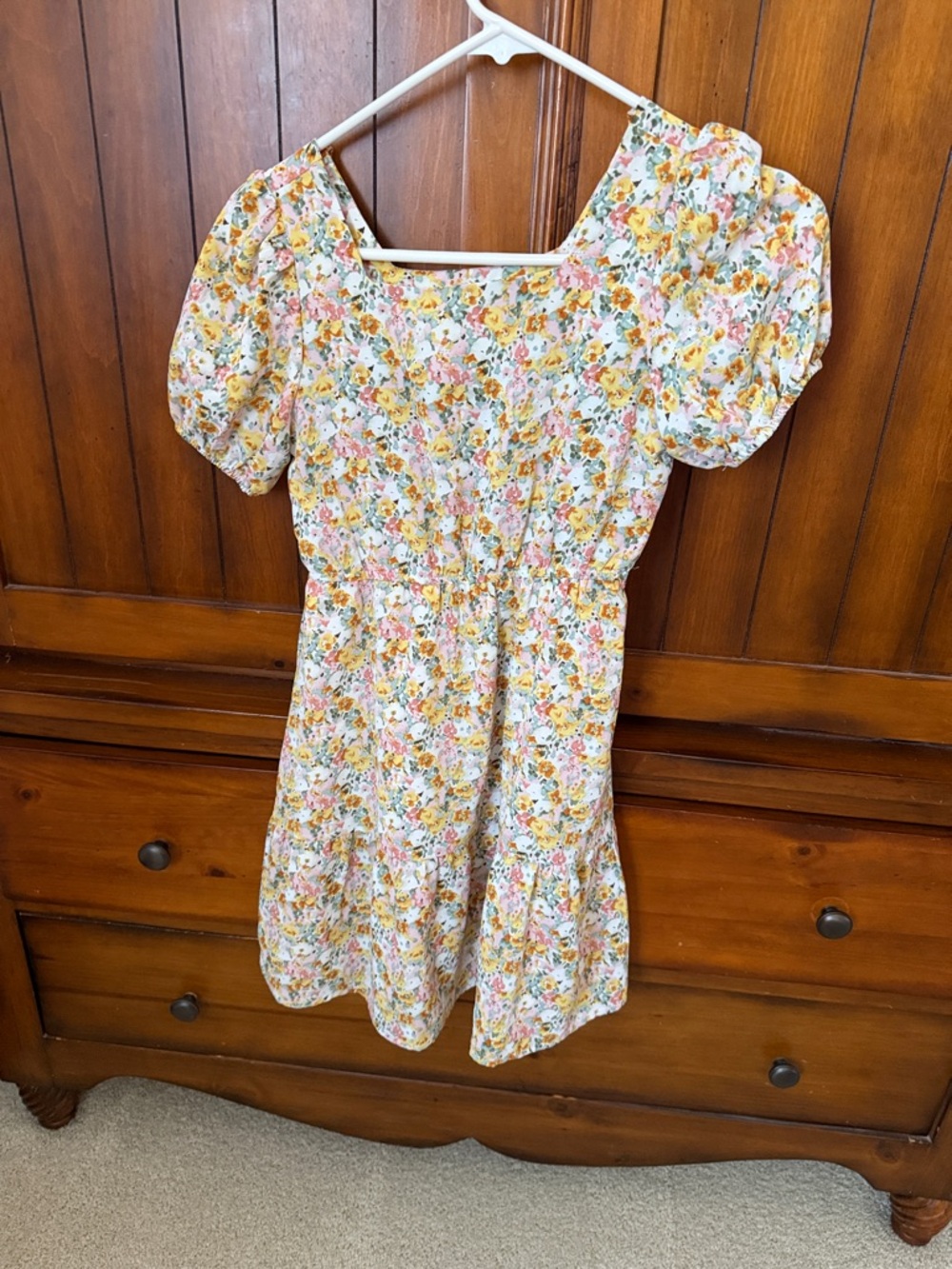 Hayden Floral Square Neck Mini Dress in White, Yellow & Pink